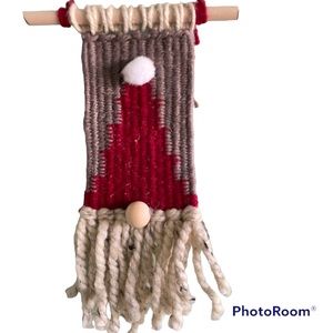 Christmas Santa Gnome Woven Wall Tapestry Handmade One of a Kind